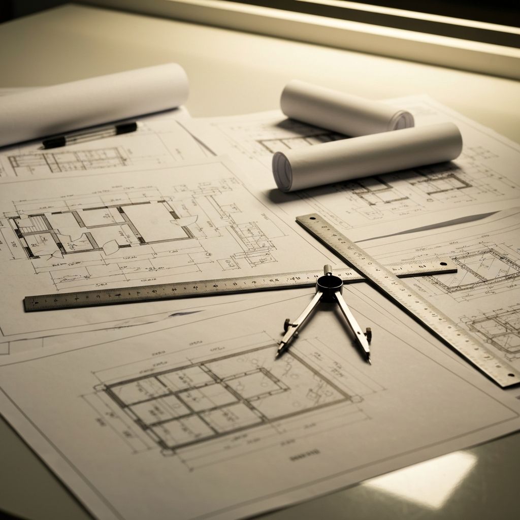 Structural engineering blueprints and technical drawings for a building project